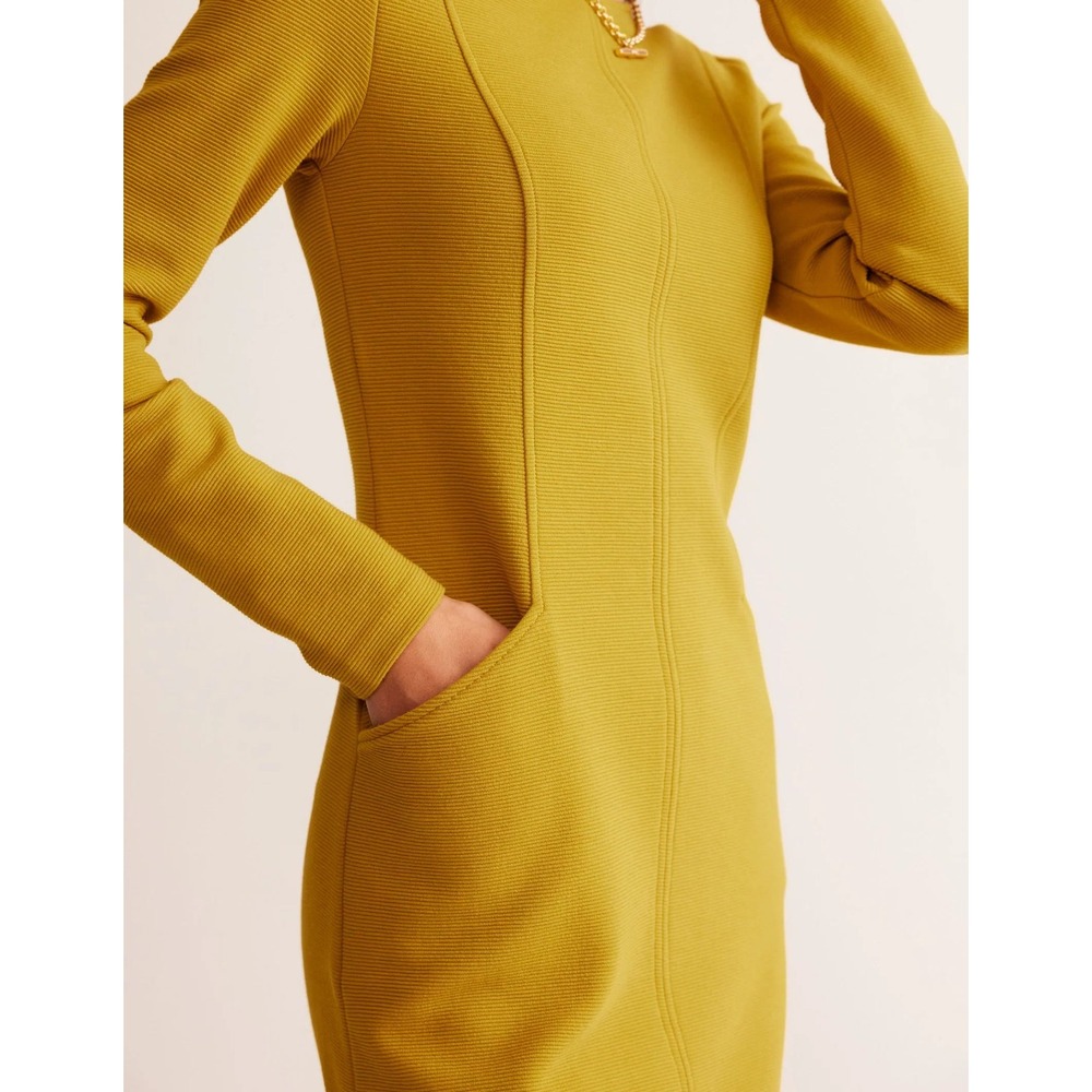 Boden Mustard Yellow Ottoman Rib Shift Dress Long Sleeve Pockets US 12R - Picture 2 of 7
